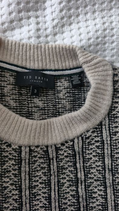 Sweter męski Ted Baker 3 M w pasy strukturalny premium bawełna wełna casual