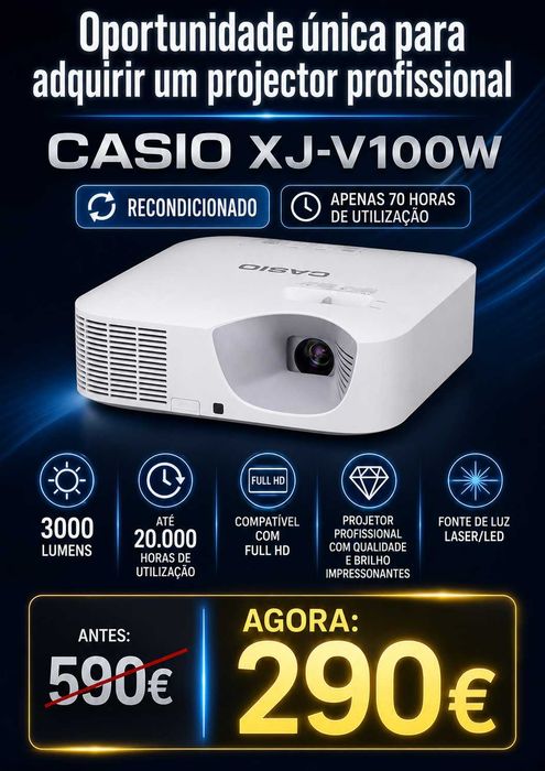 videoprojector CASIO XJ-V100W, recondicionado e com pouquíssimo uso apenas 70 horas de utilização.