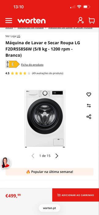 Maquina de Lavar e Secar Roupa LG (5/8kg) Branco
