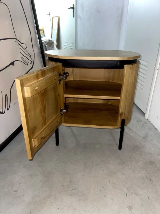 Table de chevet en métal Paulownia 55x40x55 marron