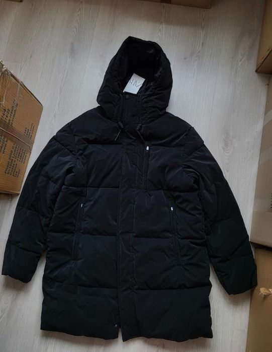 Куртка зимова довга курточка пуховик парка чорна L Л zara 8281/402