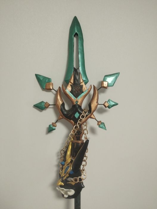 Продам полный касплей на Сяо из Геншина/ копьё, маска, одежда