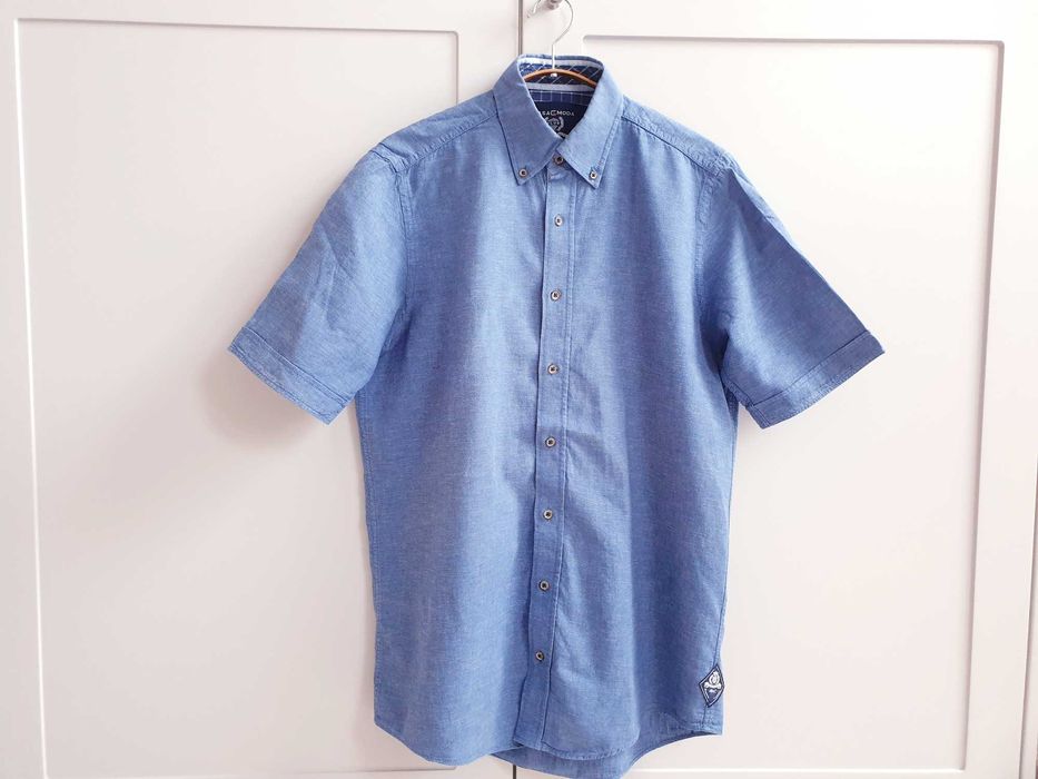 Granatowa niebieska lniana koszula Casa Moda 100% len S męska