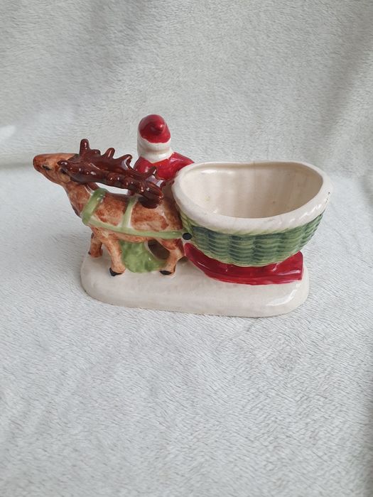 ozdoba świąteczna święty mikołaj sanie renifer ceramika