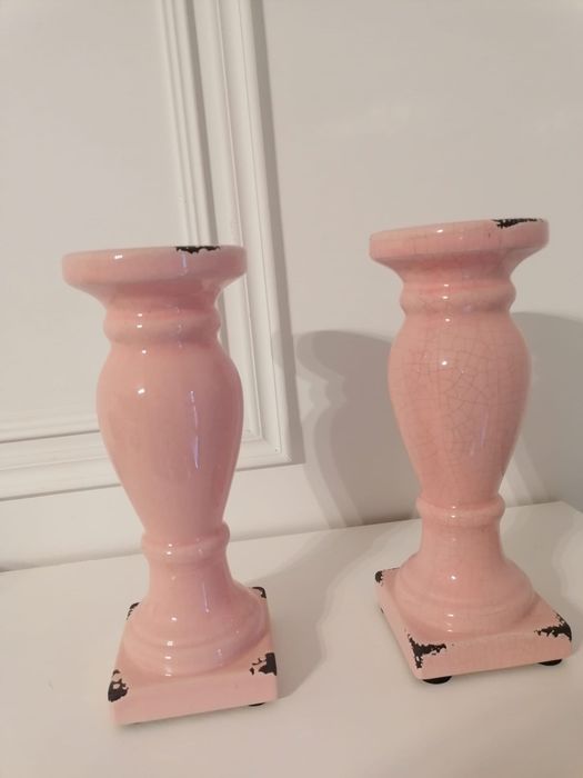 Różowe świeczniki 2 szt - ceramiczne