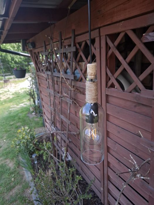 Ręcznie robiona lampa z butelki po winie - Loft/Rustic - Unikatowa!