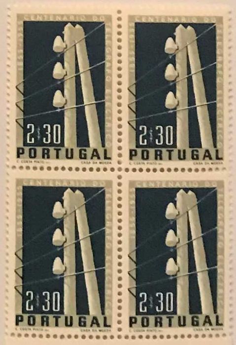 Quadra de selos novos de 2$30 - Telégrafo Eléctrico em Portugal - 1955