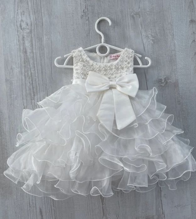 Sukienka Chrzciny tutu tiullwe falbanki biała Au Mery Baby 70