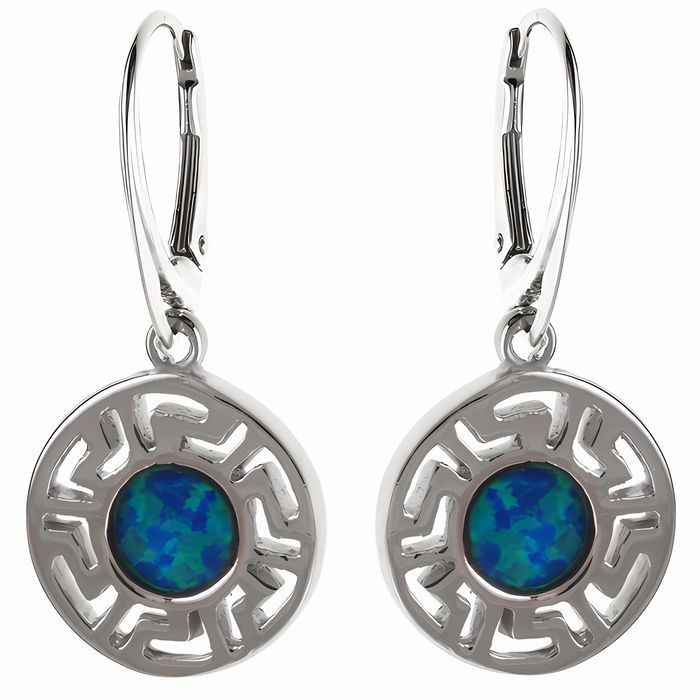 Eleganckie Wiszące Okrągłe Rodowane Srebrne Kolczyki Niebieski Opal Srebro 925 K1490