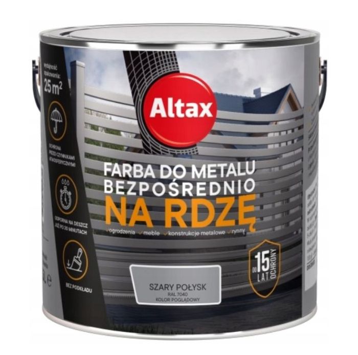 ALTAX Farba do metalu bezpośrednio na rdzę 2,5l Szary Połysk RAL7040