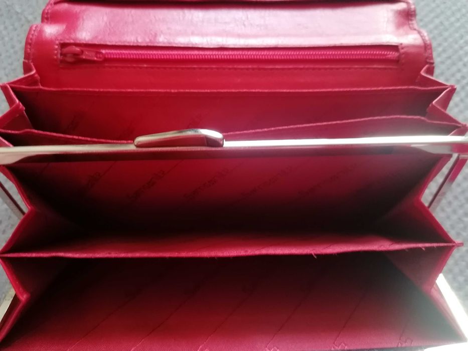 Czerwony skórzany damski portfel Samsonie duży