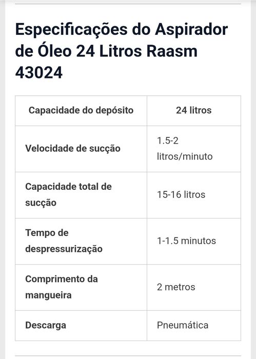 Aspirador Óleo Profissional RAASM 24L com sondas  pouco usado