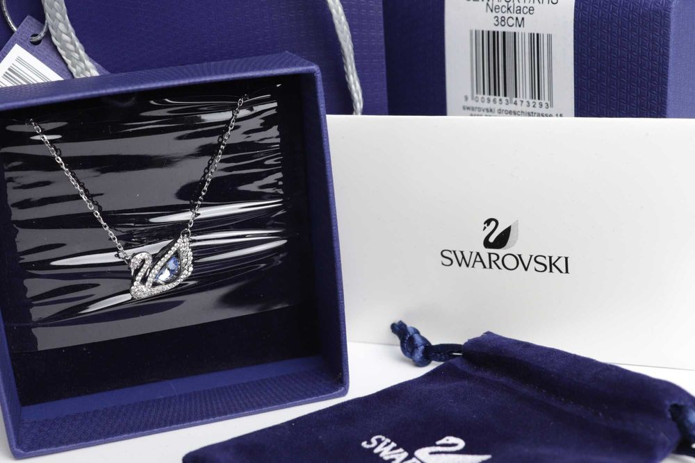 Swarovski підвіска срібний лебідь з голубим кристалом