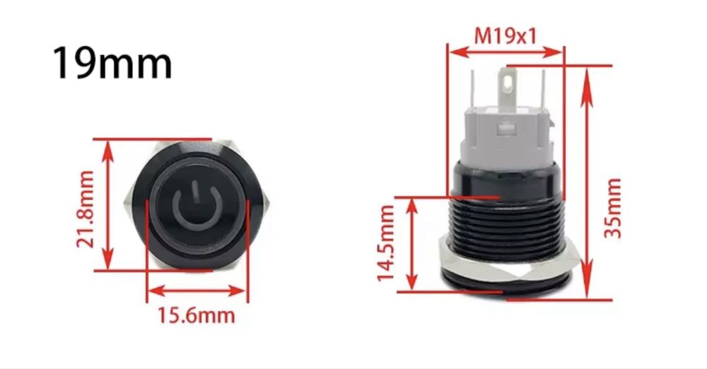 Кнопка антивандальна 12-24V, 19ммз фіксацією, з підсвіткою