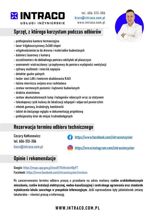 Odbiór mieszkania, przegląd techniczny, świadectwa, termowizja