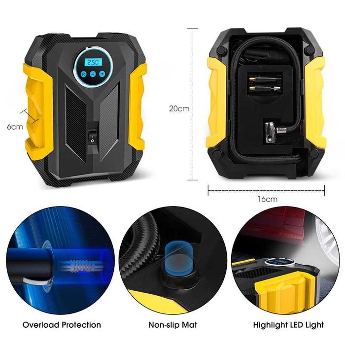 Mini compressor de ar portatil bomba 150 psi, Carsun digital