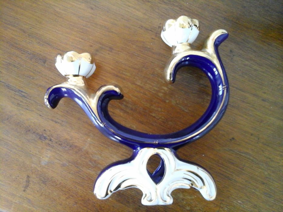 Par castiçais antigos em faiança RB (Raúl da Bernarda) Alcobaça