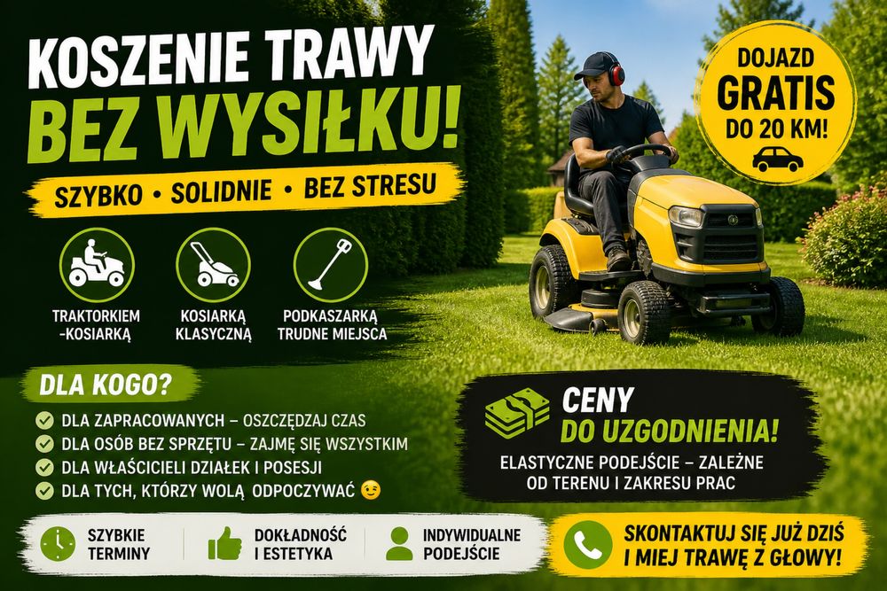 Usluga koszenia trawnika traktorek/kosiarka/podkaszarka