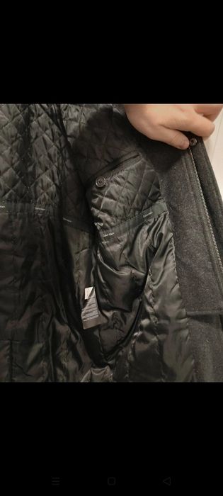 Krótki ciemny klasyczny płaszcz bosmanka z golfem Calvin Klein Wool we