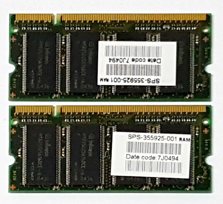 2x Memória RAM 256MB DDR 333Mhz CL2.5 PC2700 SODIMM p/ portátil