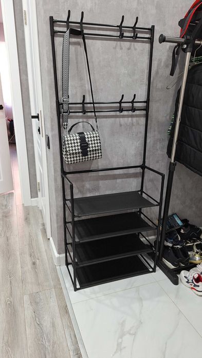 Вішалка для одягу напольна з поличками для взуття підлогова в прихожу