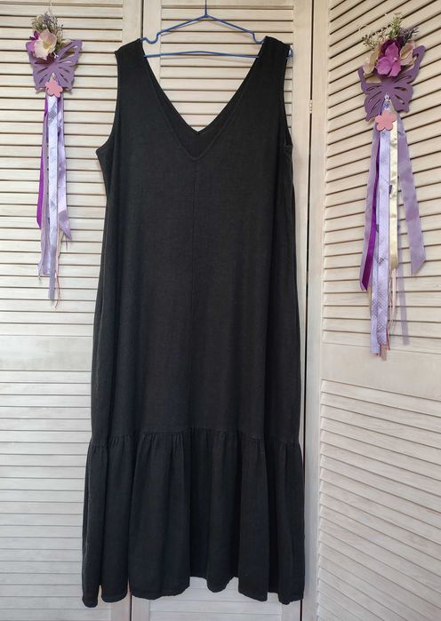 Базовое, черное платье миди макси супер батал из смесевого льна george