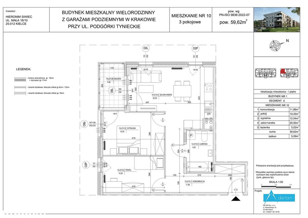 3-pokojowe mieszkanie 59 m² + balkon - Widok 2