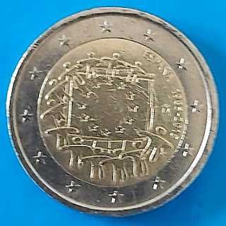 2 Euros de 2015, de Espanha,  30 Anos Bandeira UE