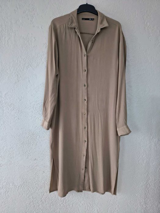 Midi sukienka/tunika zapinana, szmizerka camel, 100%wiskoza, Oversize/ M