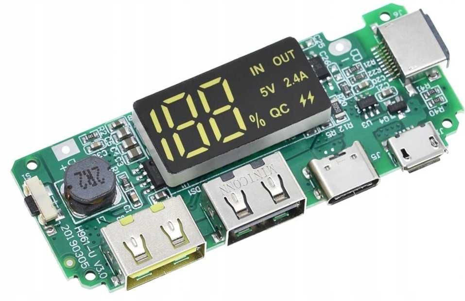 Moduł ładowania akumulatorów Li-Ion 18650 POWERBANK BMS 2,4A USB-C