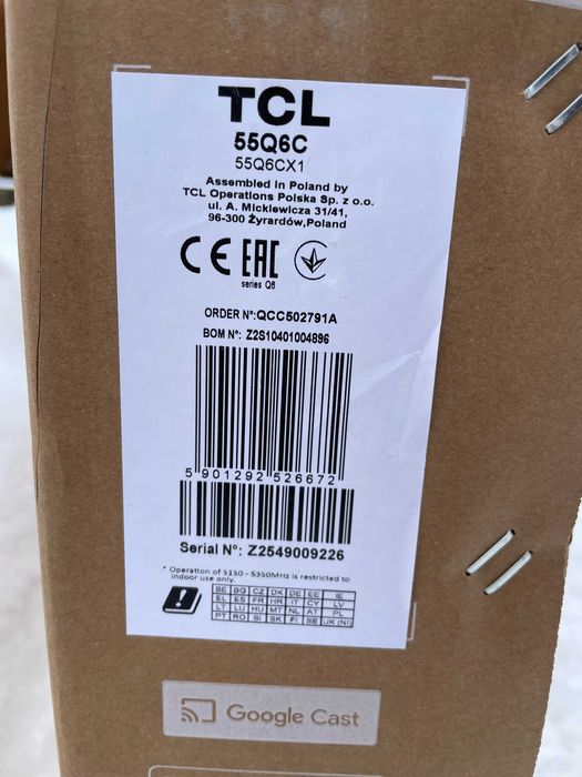Телевізор TCL QD-Mini LED 55Q6C 144 Гц Нові! Запечатані!