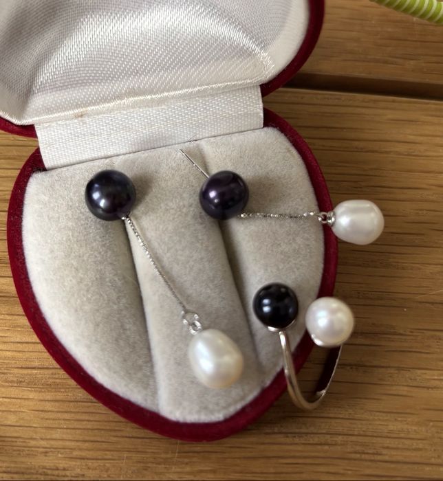 Срібні сережки справжні перли серебро каблучка підвіска