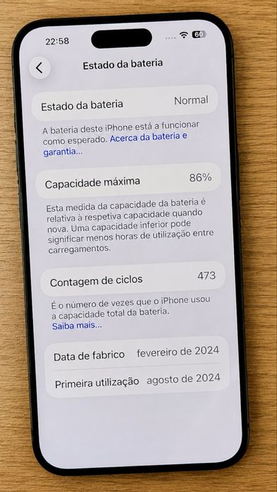 iPhone 15 Pro Max 256GB | Titânio Preto | 86% Bateria | Fatura de compra ago24