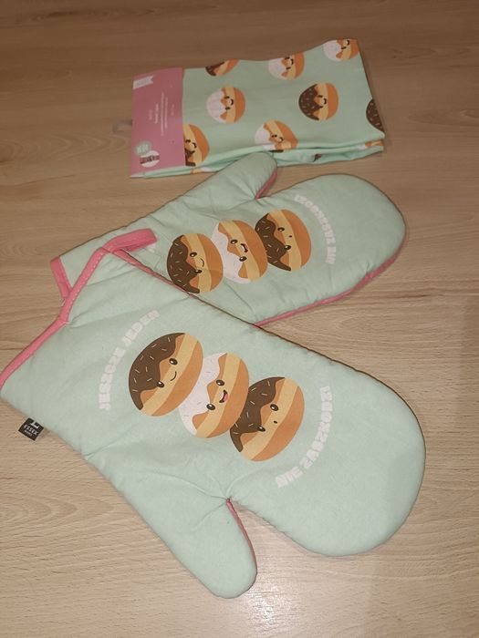 Nowy zestaw kuchenny fartuch plus rękawice bawełniane