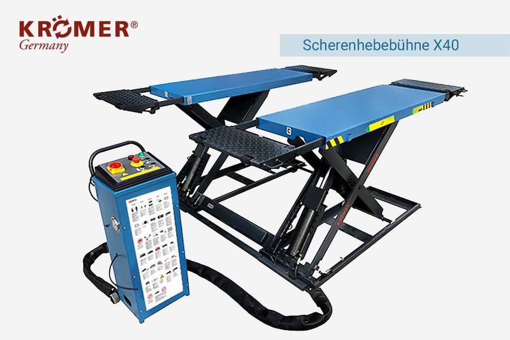 podnośnik nożycowy Krömer X40, 3t, dluga rampa, mobilny