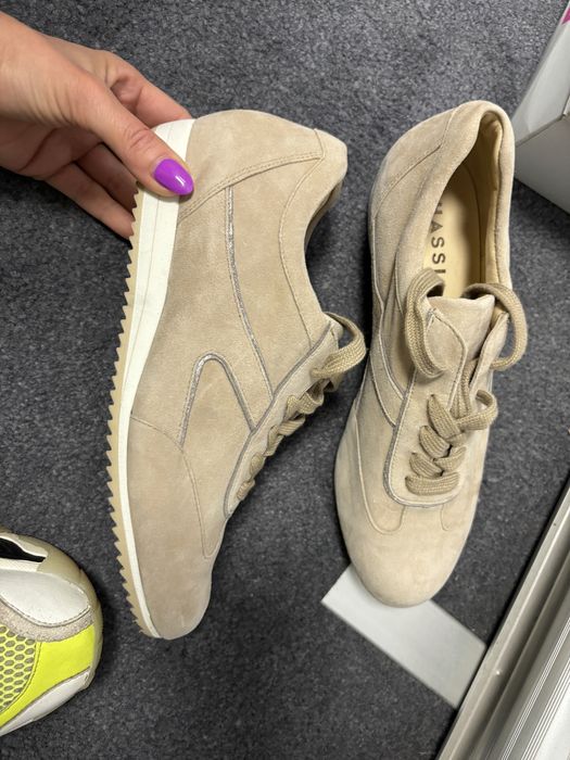 Hassia sneakers trampki sneakersy skóra naturalna zamsz beż nude