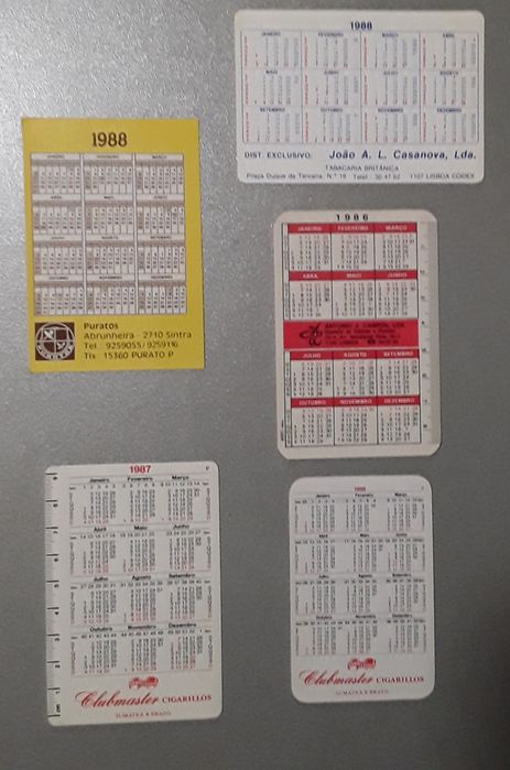 Calendários de bolso marcas de tabaco ou cigarros