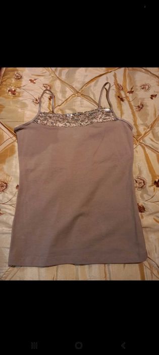 Top bege com missangas, lantejoulas e brilhantes - M -Zara Collection