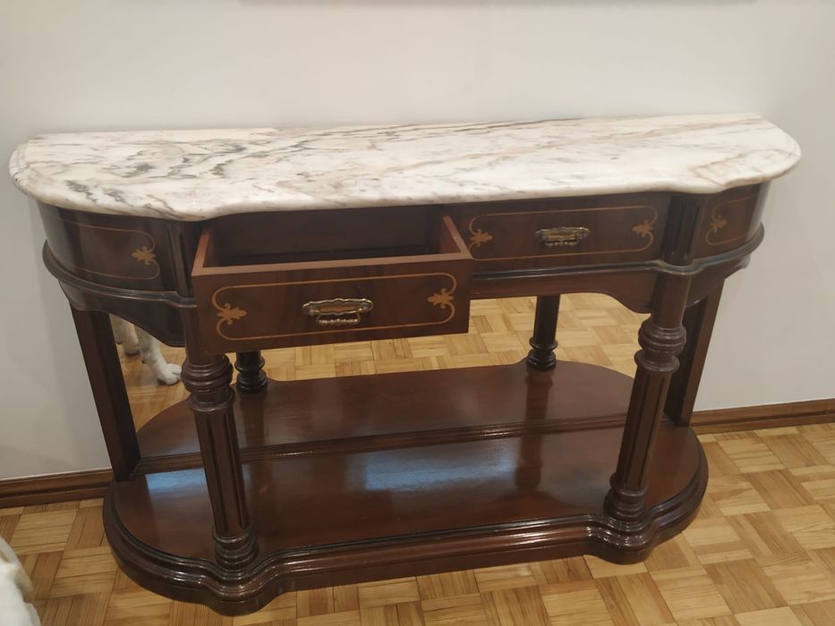 Consola marmore madeira maciça