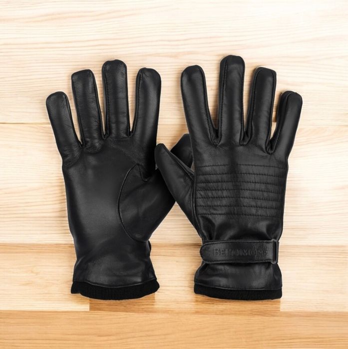 Nowe czarne skórzane męskie rękawiczki klasyczne