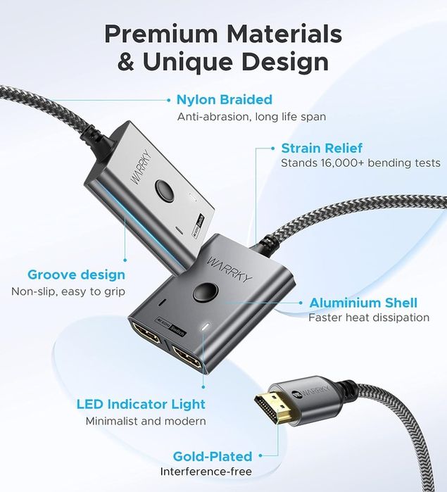 Warrky Przełącznik Hdmi 4K Wideo Hdcp 2.2 Hdr 60Hz 2 W 1