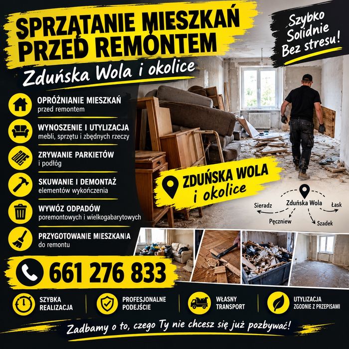 Sprzątanie mieszkań domów Wywóz mebli Przygotowywanie pod remont