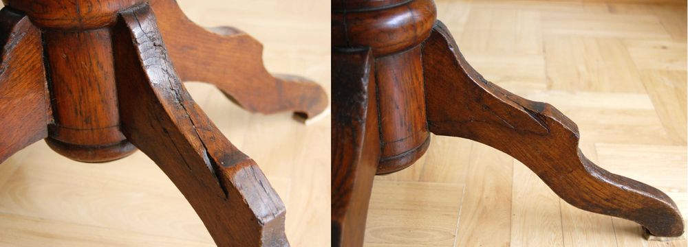 Przedwojenny stolik drewniany, kawowy, na jednej nodze, toczona noga