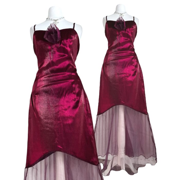 Sukienka fioletowa unikatowa maxi długa z różą vintage wieczorowa