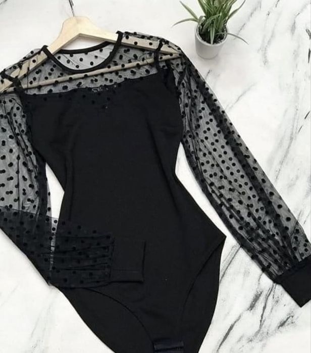 Боді з рукавами в сітку