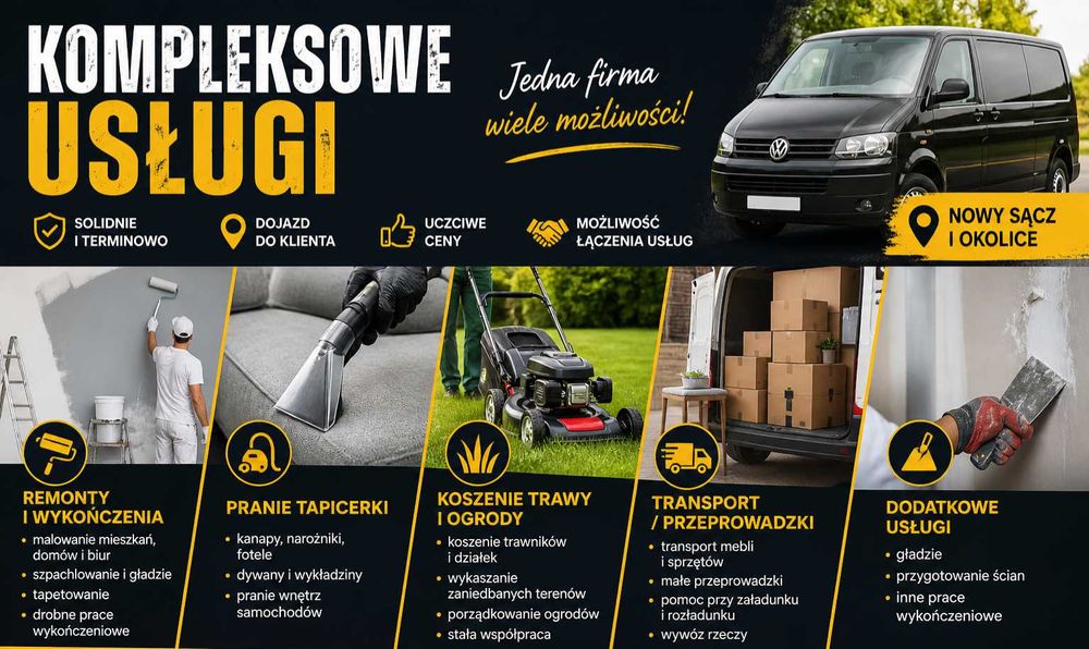 Usługi remontowe, malowanie, pranie tapicerki, transport, koszenie trawy