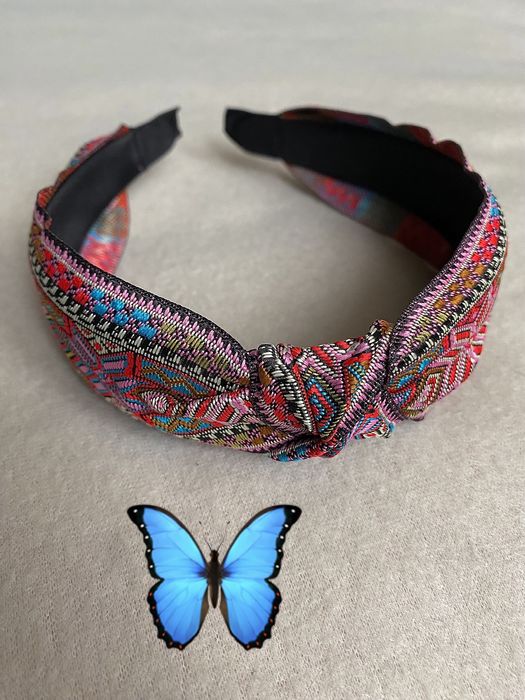 Opaska do włosów Boho/Ethnic haftowana, Etno Pink