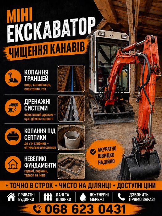 Прслуги міні екскаватора/чищення канав/копання траншей