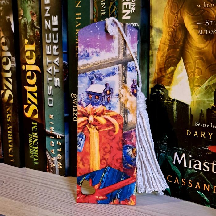 Handmade ręcznie robiona zakładka do książki decoupage piesek święta
