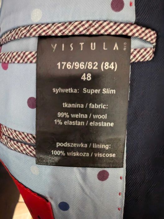 Garnitur Vistula 100% wełna, model super slim
